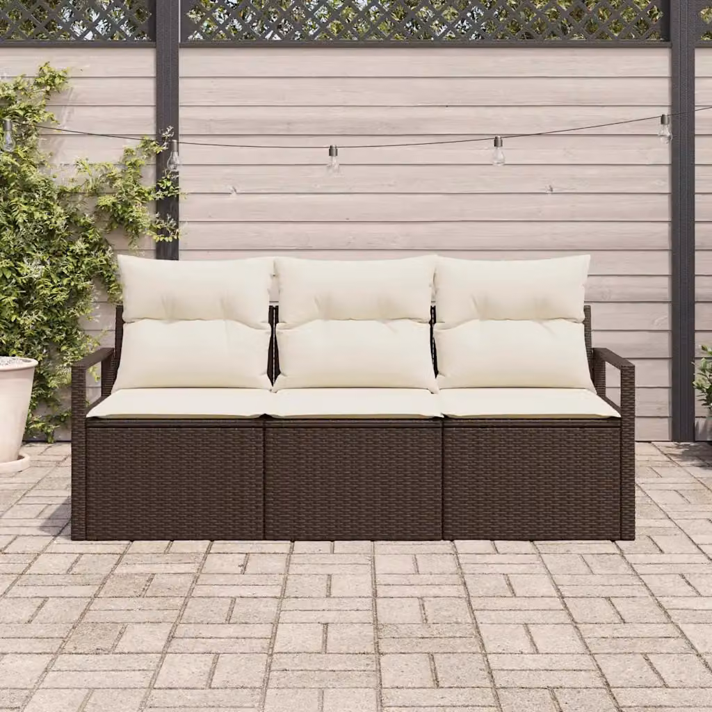 Set di divani da giardino 3 pezzi vidaXL in rattan marrone con cuscini inclusi e struttura in acciaio rivestito in polvere – 1