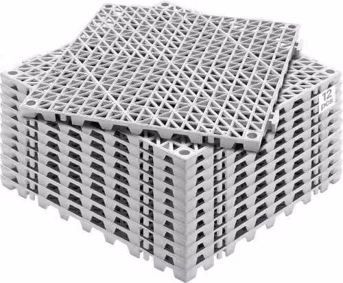 Set di 12 piastrelle traforate VEVOR in PVC grigio per pavimentazione antiscivolo a drenaggio rapido, L/P/H: 30 x 30 x 1,5 cm