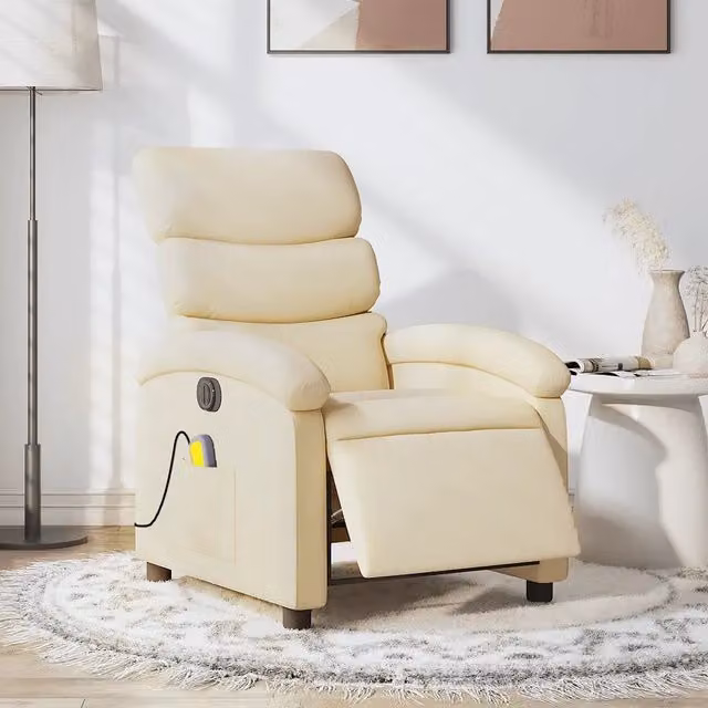 Divano Sedia-Poltrona Reclinabile Massaggiante Elettrica Crema in Tessuto 816862