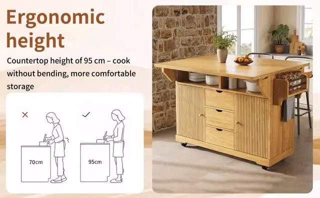 Tavolo da Cucina ¨C Minimal ¨C Legno Effetto Rovere Marrone 95cm con Ruote e Cassetti