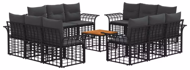 Set di divani da esterno 13 pcs Nero e Grigio scuro Poliestere