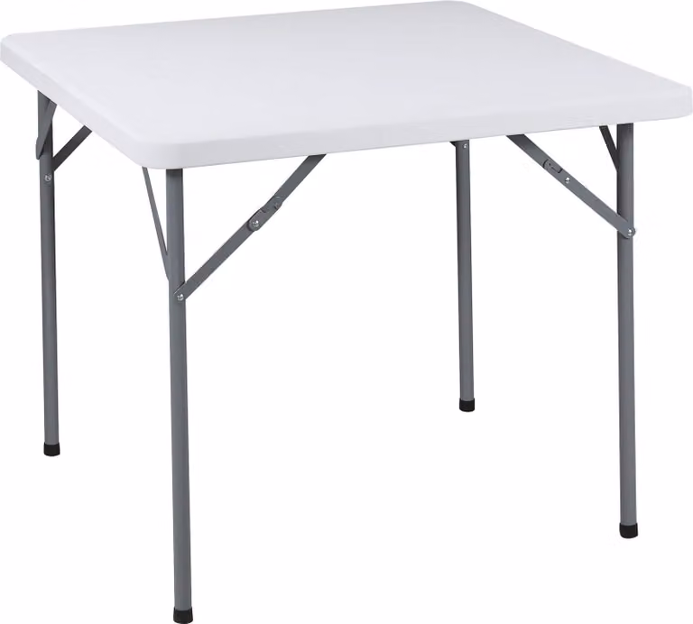 Milani Home - tavolo catering, quadrato, pieghevole, 4 posti, salvaspazio, acciaio e ABS, bianco, 86 x 86 cm