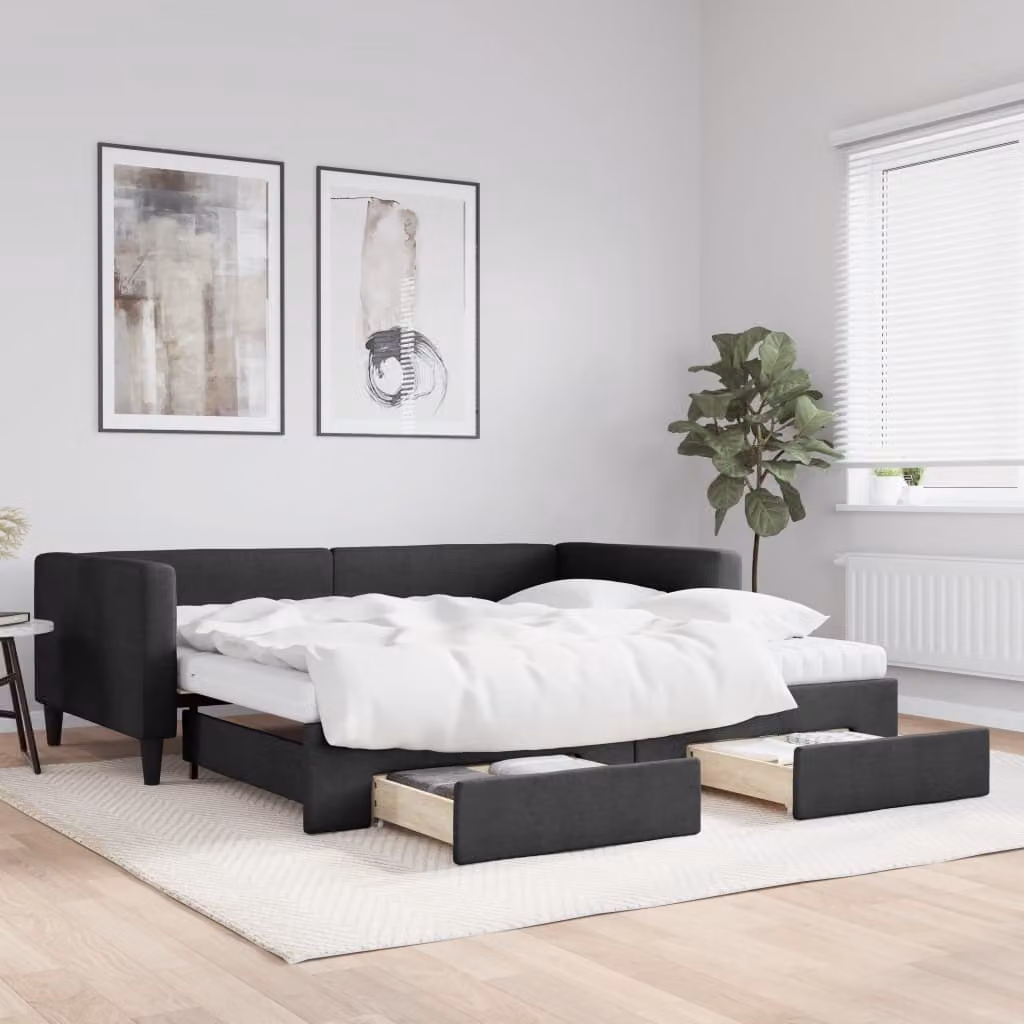 Maison Exclusive - Divano letto estraibile con cassetti, nero, 100x200 cm, tessuto