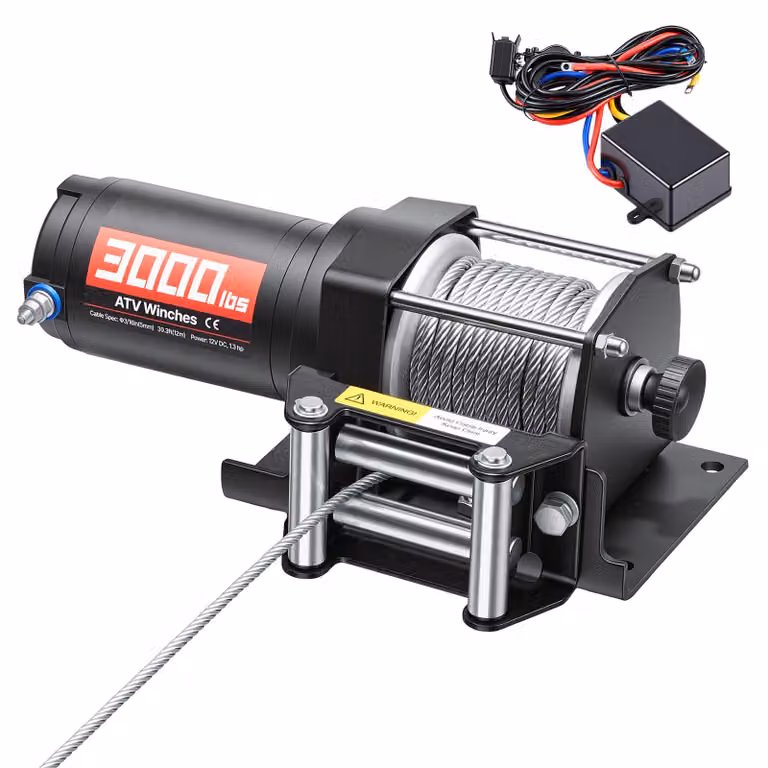 SucceBuy Verricello elettrico da 1360 kg, verricello con motore a 12 V CC, cavo d'acciaio da Φ4,7 mm x 12 m e telecomando con cavo, IP55, alloggiamento in alluminio, verricello elettrico per ATV, nero