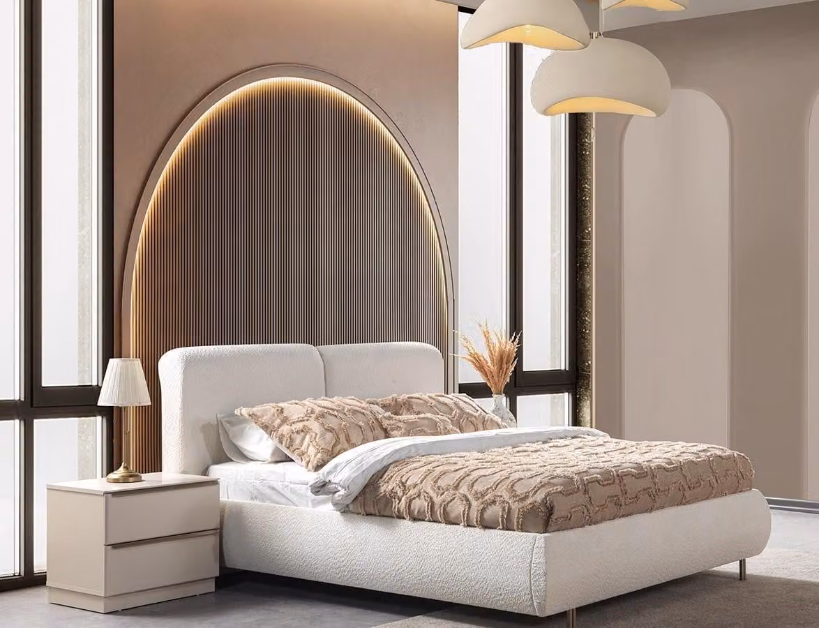 Letto con 2 comodini, camera da letto, stile moderno, colore bianco, nuovo, confortevole