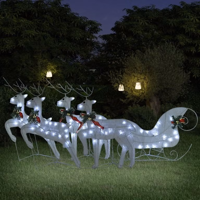 The Living Store Renna con slitta Decorazione natalizia 100LED per esterni bianco
