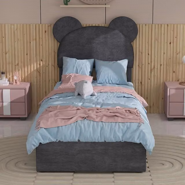 Letto imbottito contenitore con testiera ¨C Minimal ¨C grigio 90x200 cm in tessuto idraulico