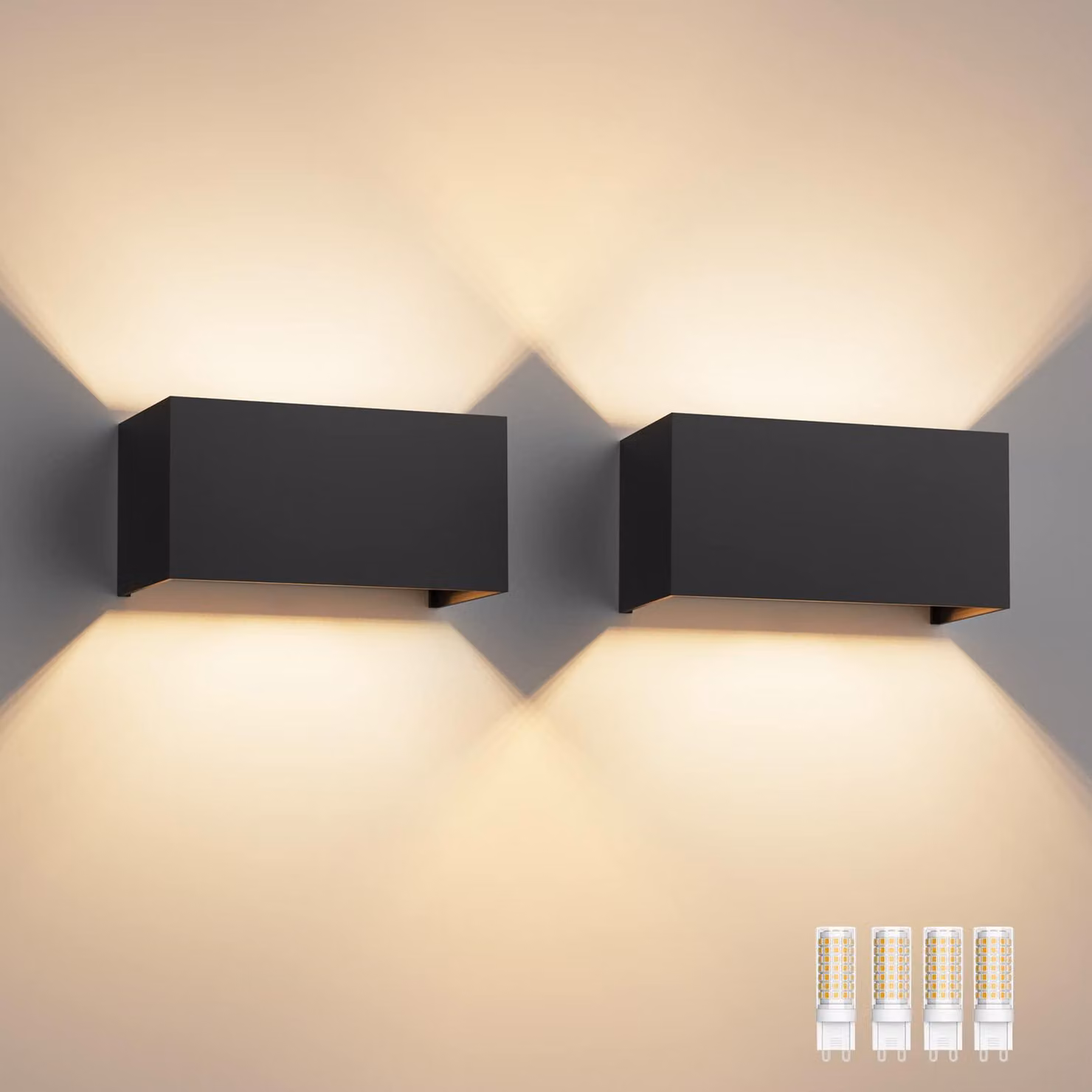 Set di 2 applique a LED, attacco G9, regolabili, grado di protezione IP54, colore nero, 18 W, 3000 K