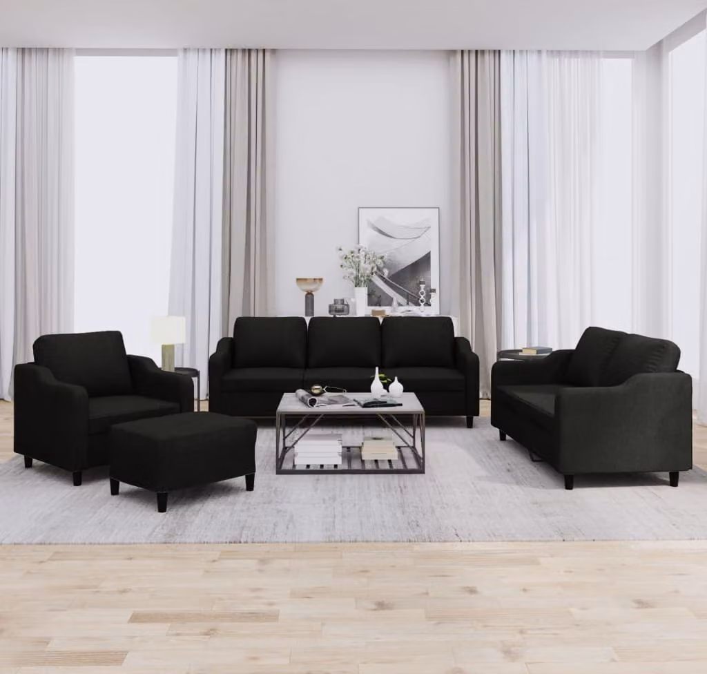 Maison Exclusive - Set divano 4 pezzi con cuscini, tessuto nero