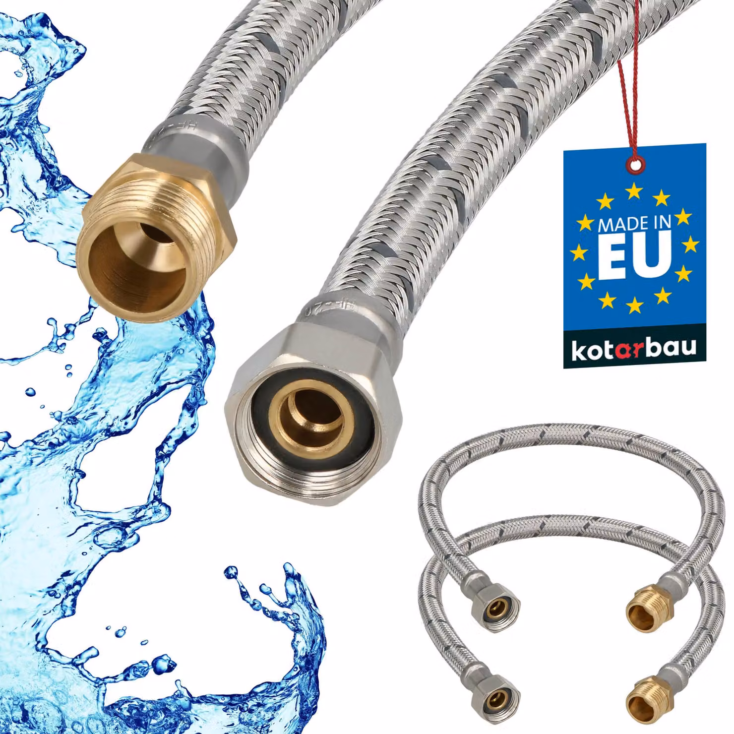 KOTARBAU® 2 Pezzi Tubo Flessibile per Rubinetto 3/8" x 3/8" Rinforzato 50cm Tubo Flessibile Rubinetto Cucina Maschio x Femmina Acciaio Inox