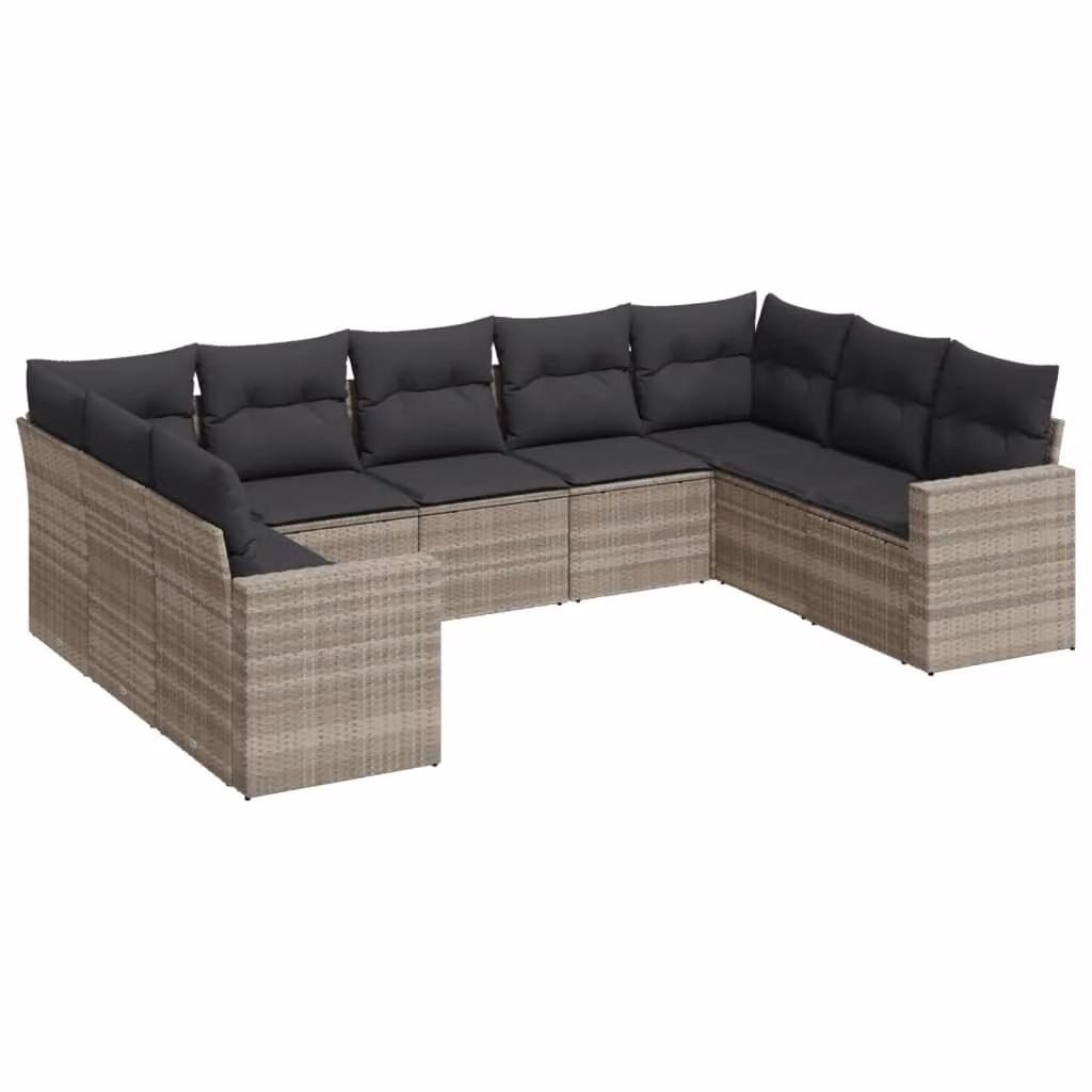 Set Divano da Giardino 9pz con Cuscini Grigio Chiaro Polyrattan