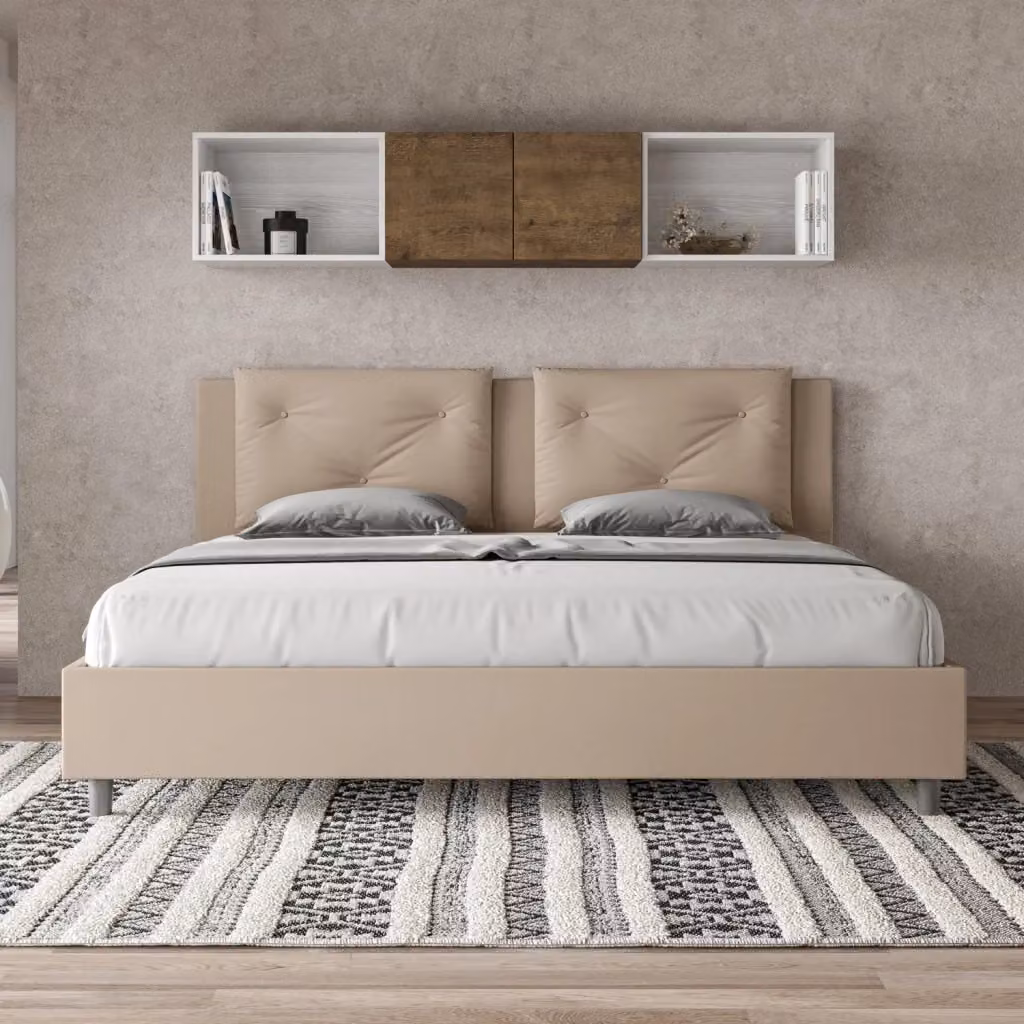Letto Matrimoniale Moderno GIORDANOSHOP Beige con Rete a Doghe Piatte L/P/H: 160 x 200 x 110 cm – 2