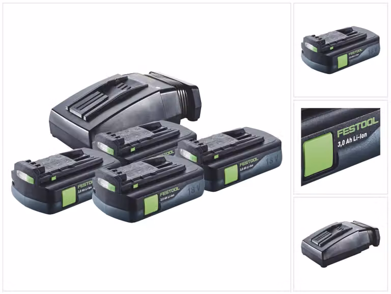 Festool Energy Set 4x BP 18 Li 3.0 C Batteria 18 V 3.0 Ah / 3000 mAh Li-Ion ( 4x 577658 ) + TCL 6 Ladegert ( 201135 )