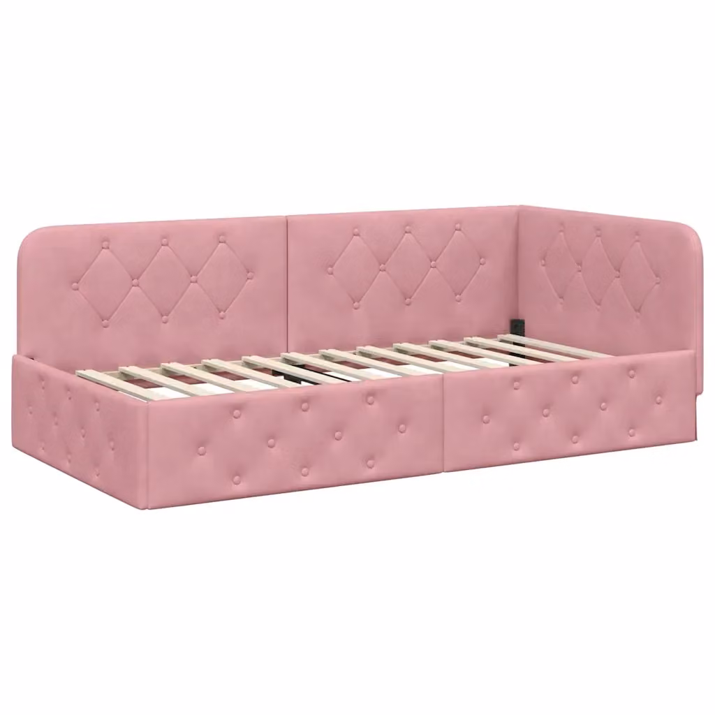 Letto ad angolo rivestito in velluto rosa vidaXL L/P/H: 204 x 100 x 72 cm – 2