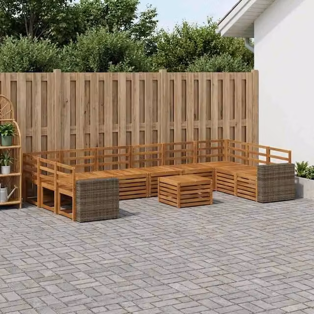 Set di divani da esterno vidaXL in legno di acacia marrone con 11 pezzi, inclusi elementi angolari, tavolino da giardino e cuscini – 1