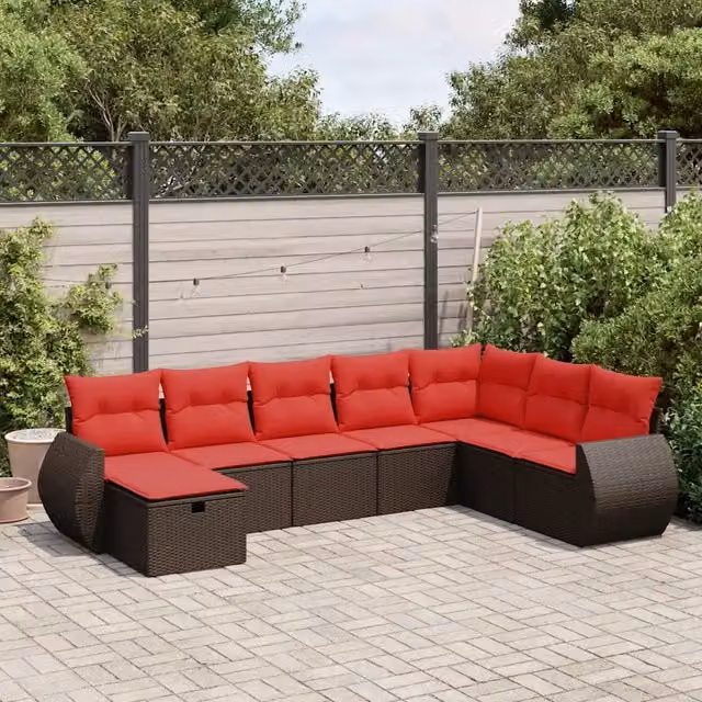Set Divani da Giardino 8 pz con Cuscini Marrone in Polyrattan 3325640