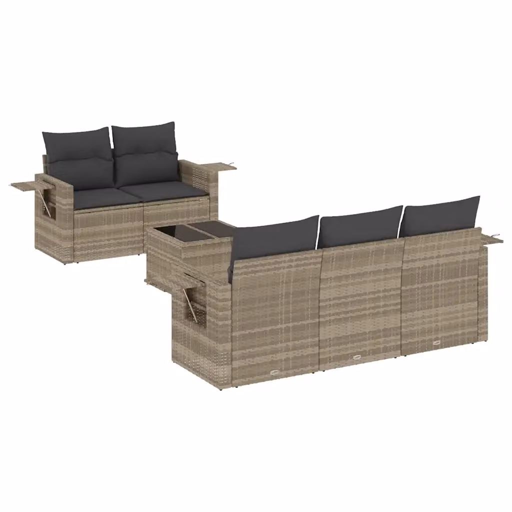 vidaXL Set Divano da Giardino a L 6pz in Polyrattan Grigio con Cuscini e Tavolino da Caffè – 2