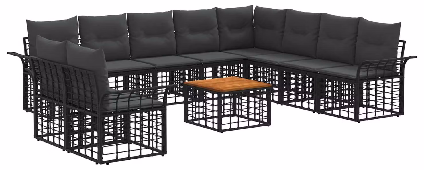 Set di divani da esterno 11 pcs Nero e Grigio scuro Poliestere