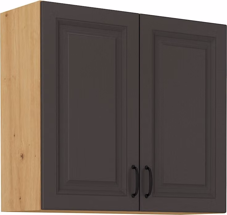 Armadietto superiore da cucina SOPHIA - larghezza 80 cm, grigio scuro / rovere artisan