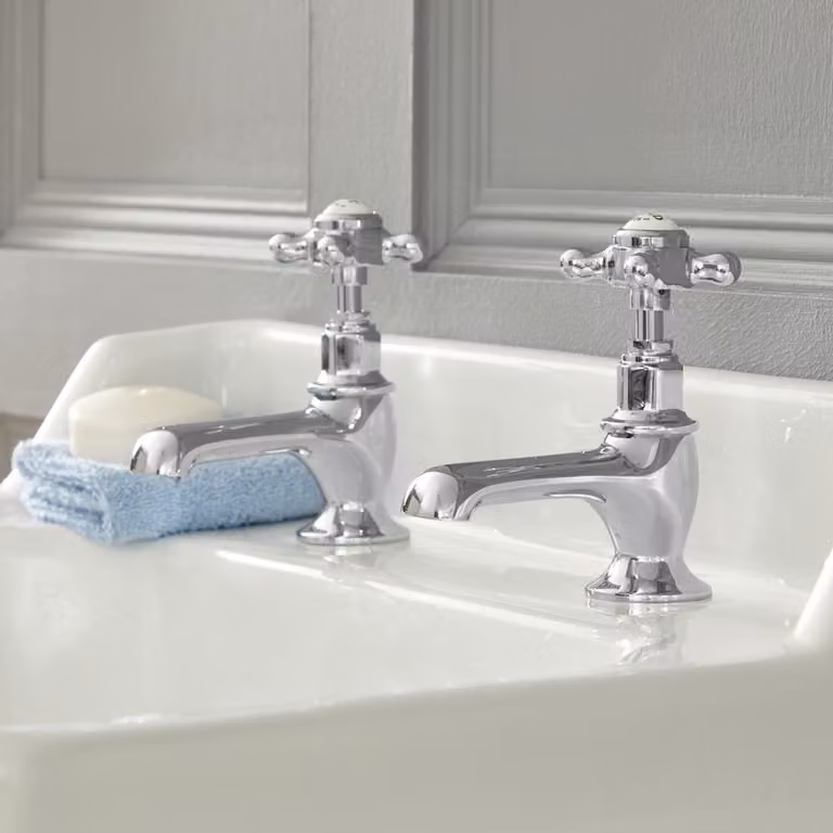 Rubinetti Lavabo a Croce Cromo Bianco Tradizionali Elizabeth - Hudson Reed