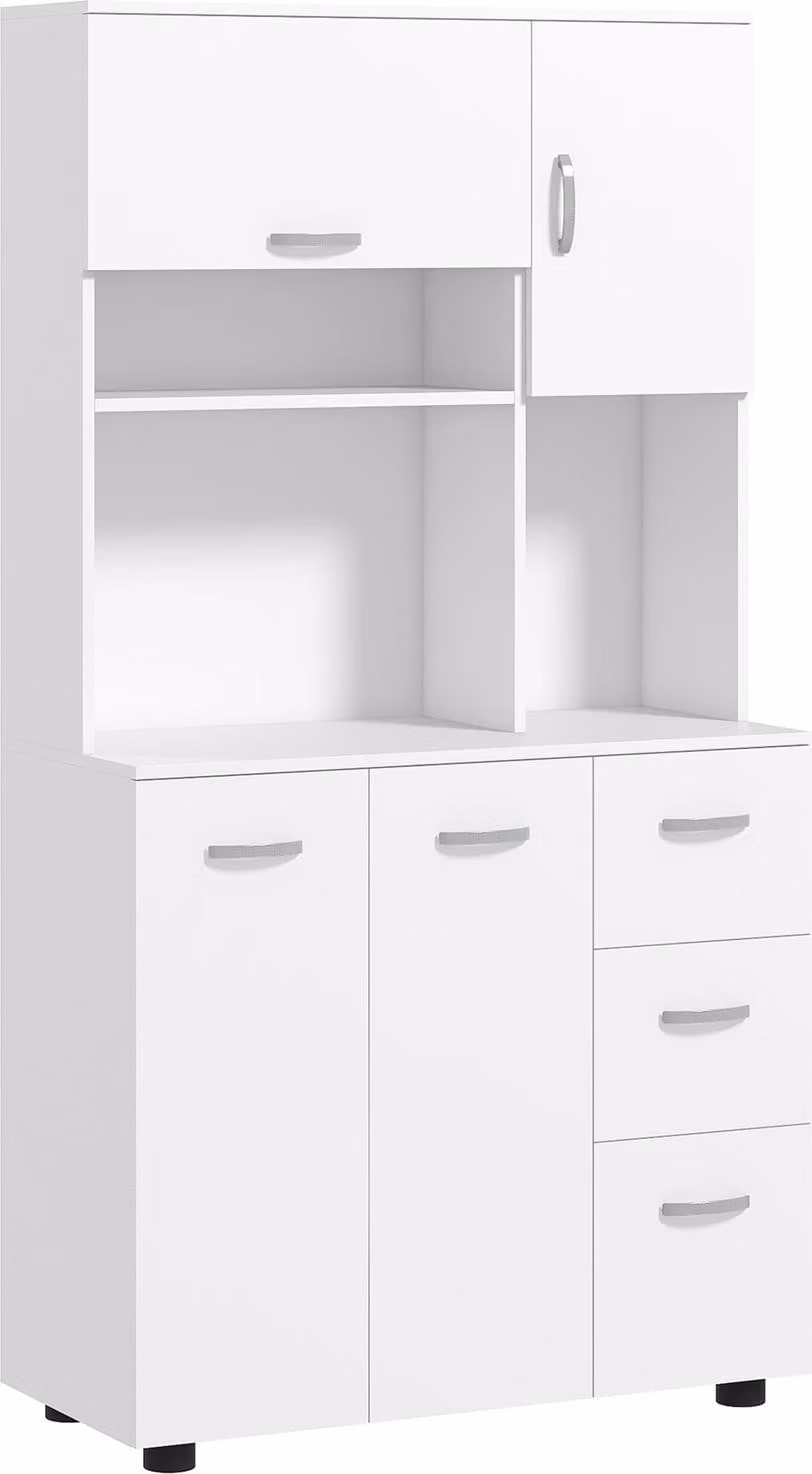 Mobile da cucina indipendente, 89 x 39,5 x 168 cm, con protezione antiribaltamento, cassetti, ripiani, ante, ripiani spostabili, MDF, bianco