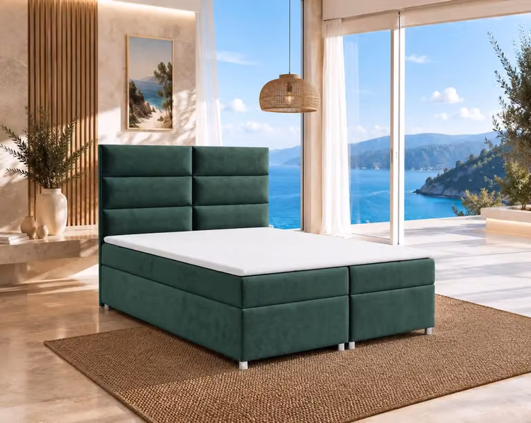 Best for Home Letto boxspring con contenitore Trinity K-4 Materasso a molle Bonell incl. topper, con consegna, montaggio e smaltimento 140x200-verde