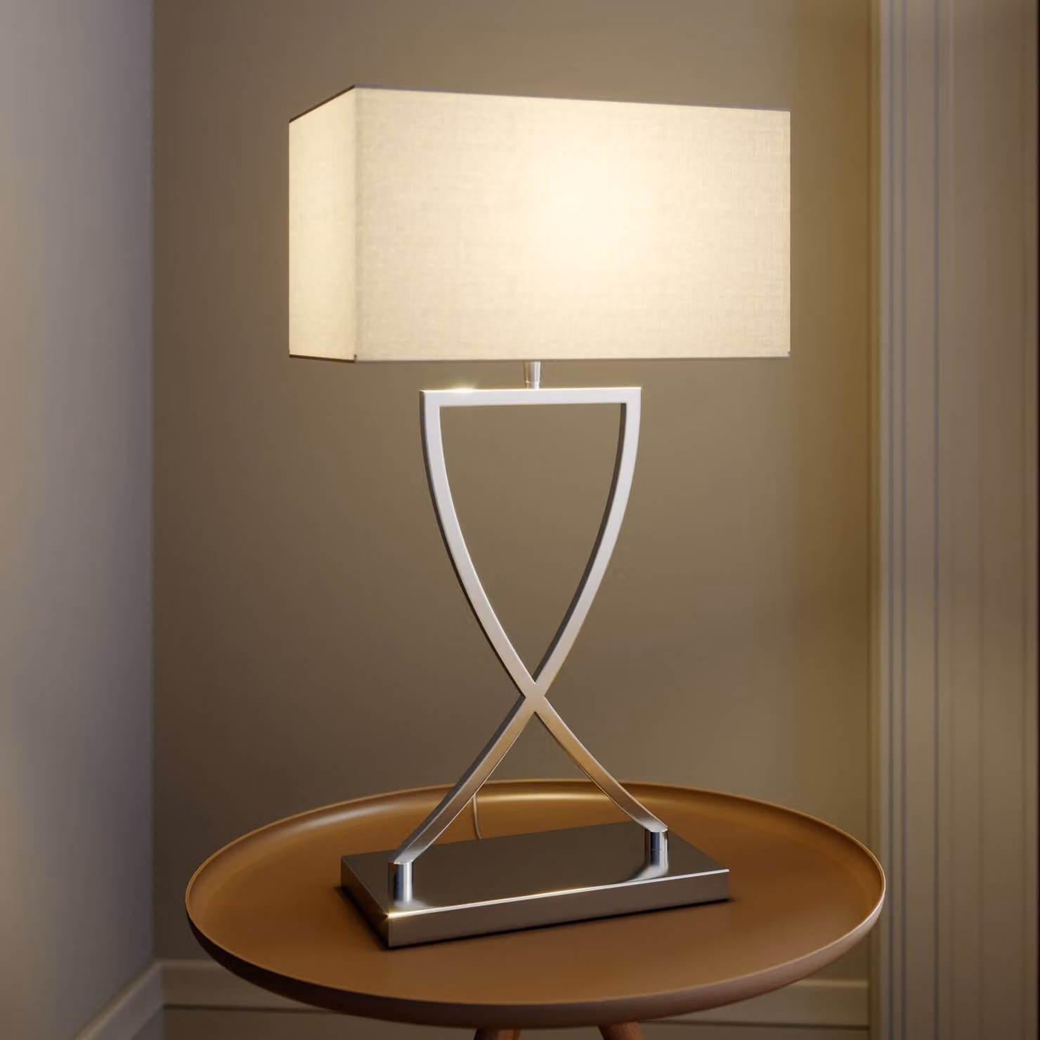 Lampada da tavolo Evaine Lucande, Cromo / Argento, Soggiorno / Sala da pranzo, Metallo, Moderno, Lampada da tavolo