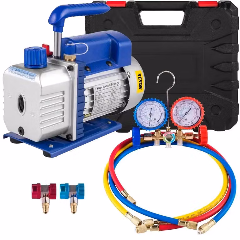 Pompe per vuoto, 1/4 CV, con un'efficiente portata di 4 CFM, e manometro da 4 CFM per motori da 1-3 CV