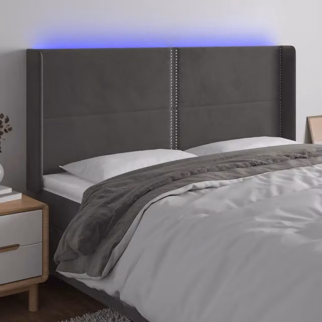 Testiera per letto con illuminazione LED e porta USB vidaXL in tessuto grigio, L: 183 cm, P: 16 cm, H: 118/128 cm – 1