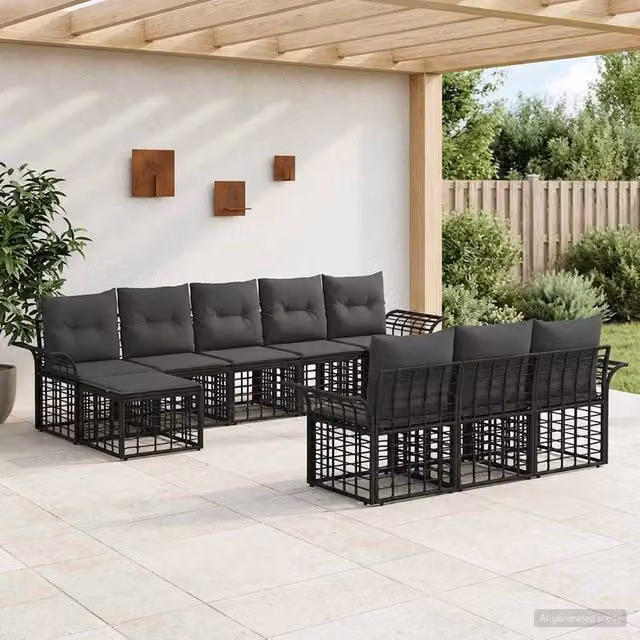 Set di divani da esterno 10 pz Nero e Grigio scuro Poliestere 3437777