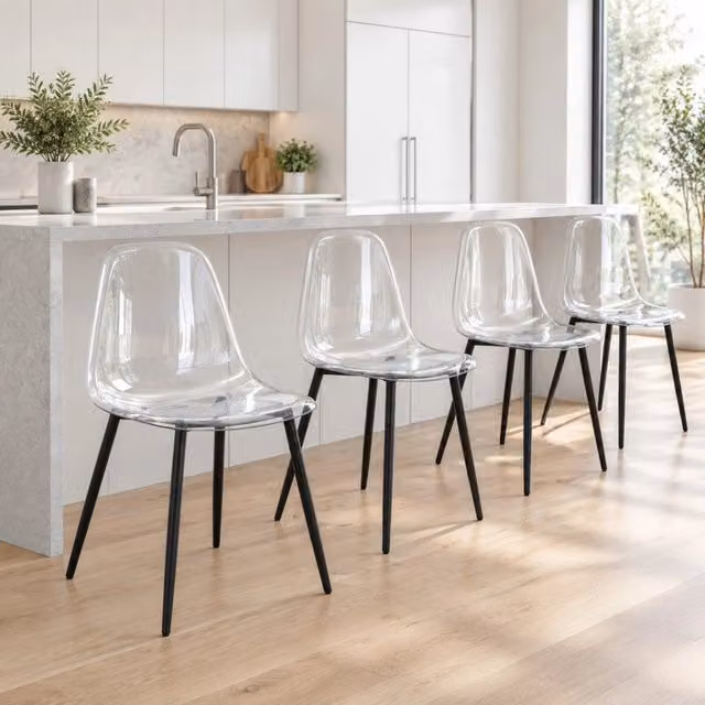 Set di 4 sedie da pranzo MIVRAY in plastica trasparente con gambe in metallo nero per casa e ufficio