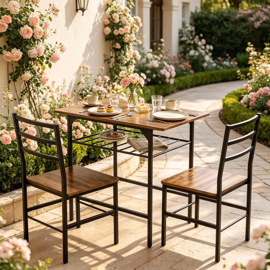 Set tavolo da pranzo Mivray con 2 sedie in stile industrial, piano rettangolare marrone e nero in metallo e materiale composito – 2