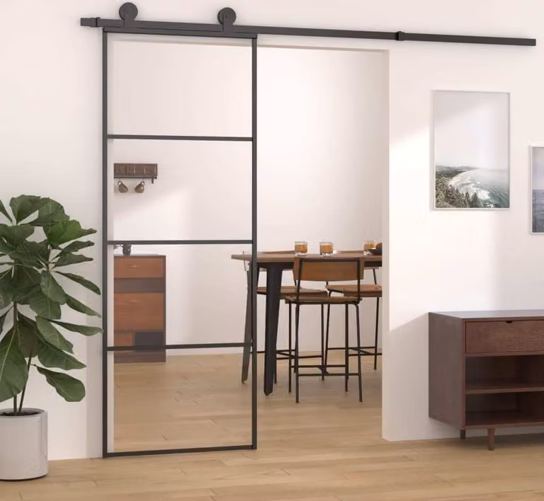 The Living Store porta scorrevole in alluminio e vetro ESG 76x205 cm nero