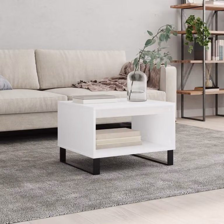Tavolino The Living Store bianco 60x50x40 cm in materiale ligneo