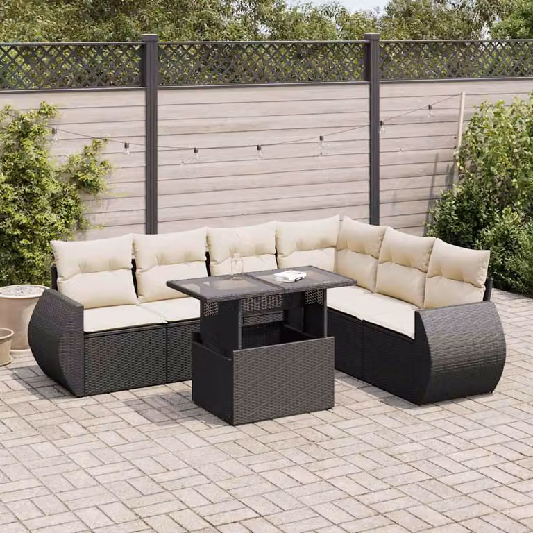 Maison Exclusive - Set Divani da Giardino con Cuscini 7pz Nero Polyrattan