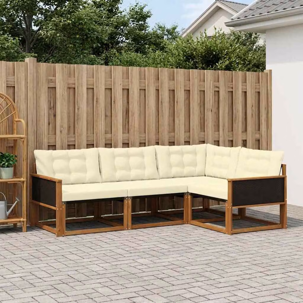 Set di divani da esterno vidaXL 4 pezzi a forma di L in legno di acacia con cuscini beige e crema