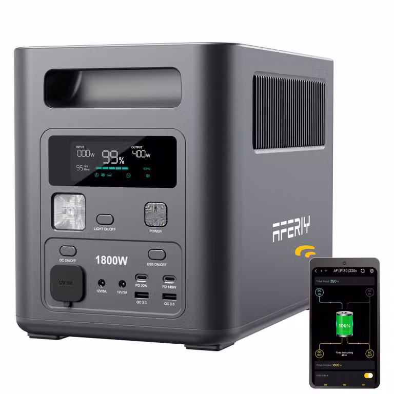 AFERIY P180 Stazione di Energia Portatile 1800 W 1024 Wh LiFePO4, Ricarica Rapida, App, UPS < 10 ms