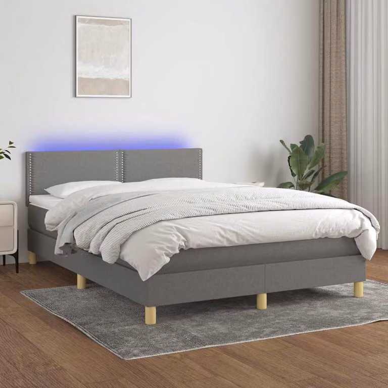 Letto Ibrido con Materasso e Illuminazione LED vidaXL in Tessuto Grigio, L/P/H: 140 x 200 x 88 cm