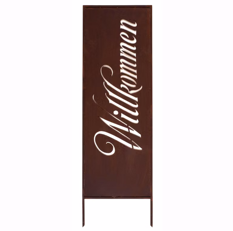Paravento da Giardino Edelrost Willkommen Ver.2 160x50 cm Pannello Decorativo Effetto Ruggine