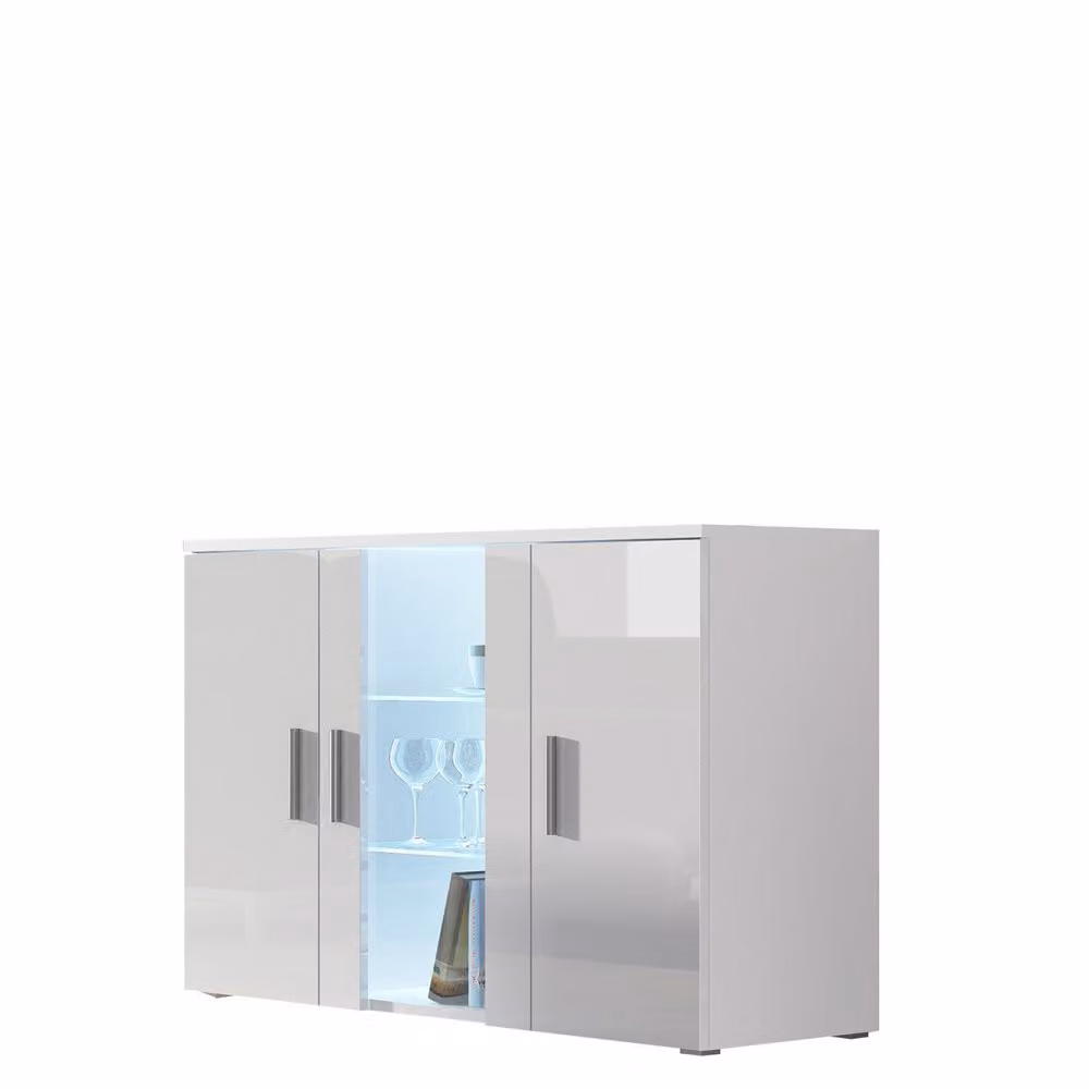 Cassettiera vetrata KARA – bianco / bianco lucido