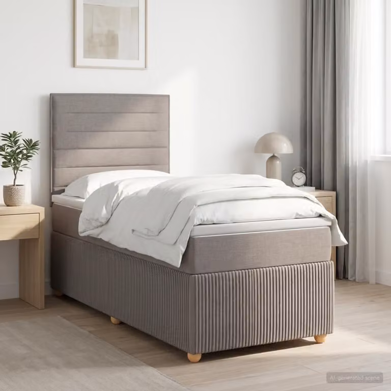 Maison Exclusive - Letto boxspring con materasso e testiera color taupe, 90 x 200 cm, in tessuto