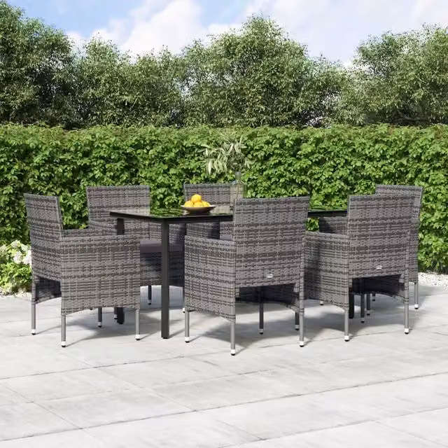 Set da Pranzo da Giardino 7 pz con Cuscini Grigio e Nero 3156605