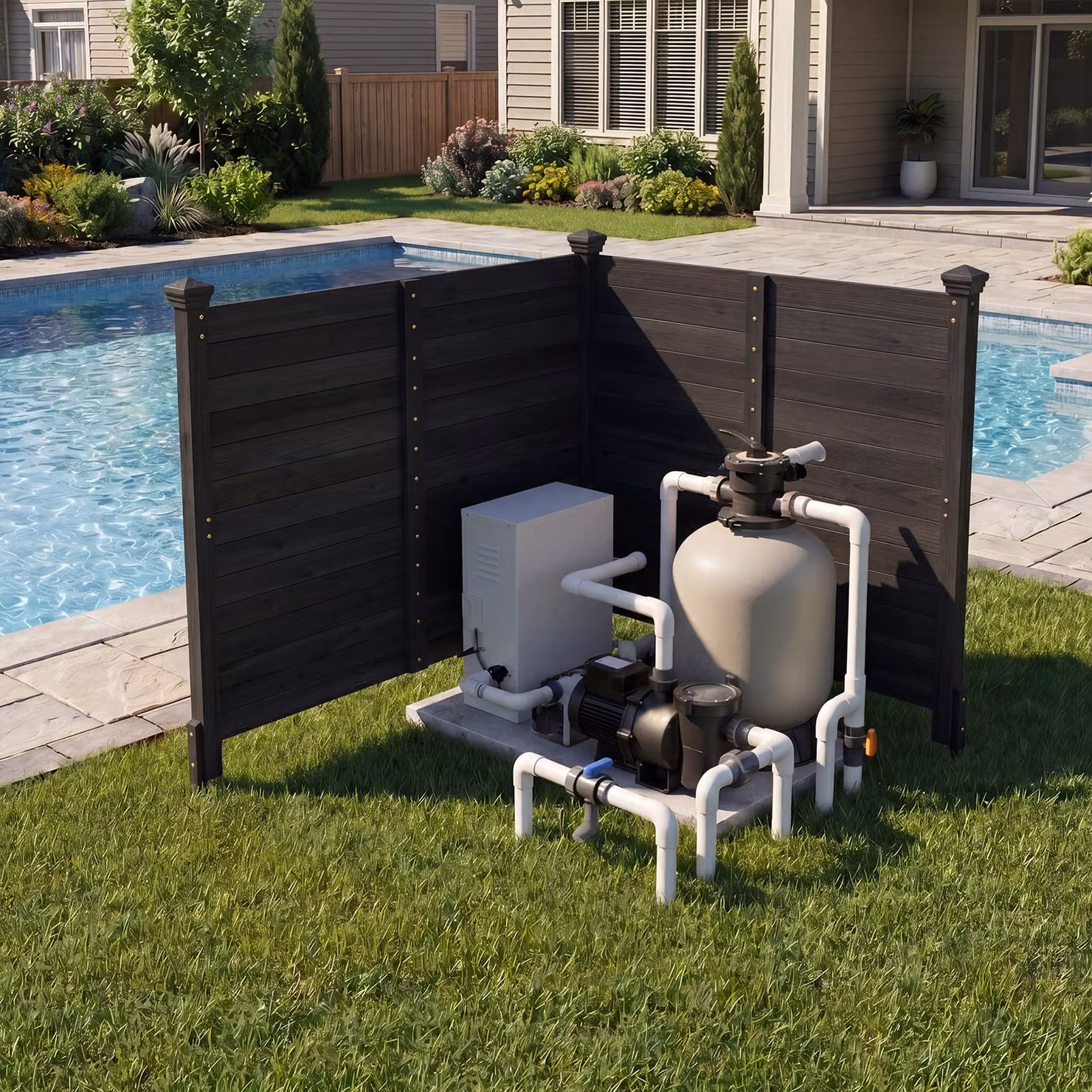 Set di 2 recinti da giardino Costway in legno massello nero con 2 pannelli a schermo ventilato