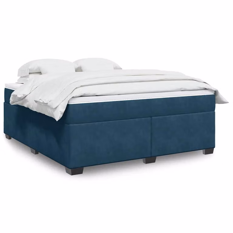 vidaXL Giroletto a Molle con Materasso Ibrido in Velluto Blu e Bianco L/P: 180 x 200 cm