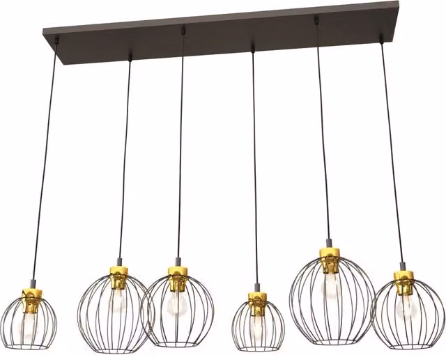 Sospensione Minimal Industrial Euryphaessa 6 Luci Lineari Nera E Oro