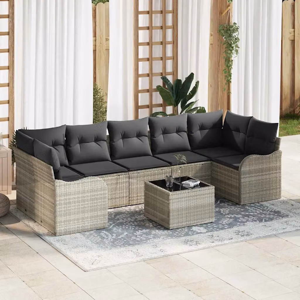 vidaXL Set Divano da Giardino a Forma di U con Tavolino da Caffè, 8 Pezzi, Grigio