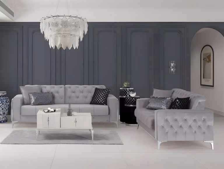 Garnitur Zweisitzer Stoffsofa Polstersofa Grau Couch Sofa 2tlg Sitzer