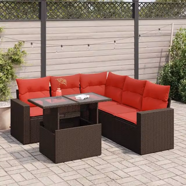 Set Divano Giardino 6 pz con Cuscini Marrone Polyrattan Acacia 3326325