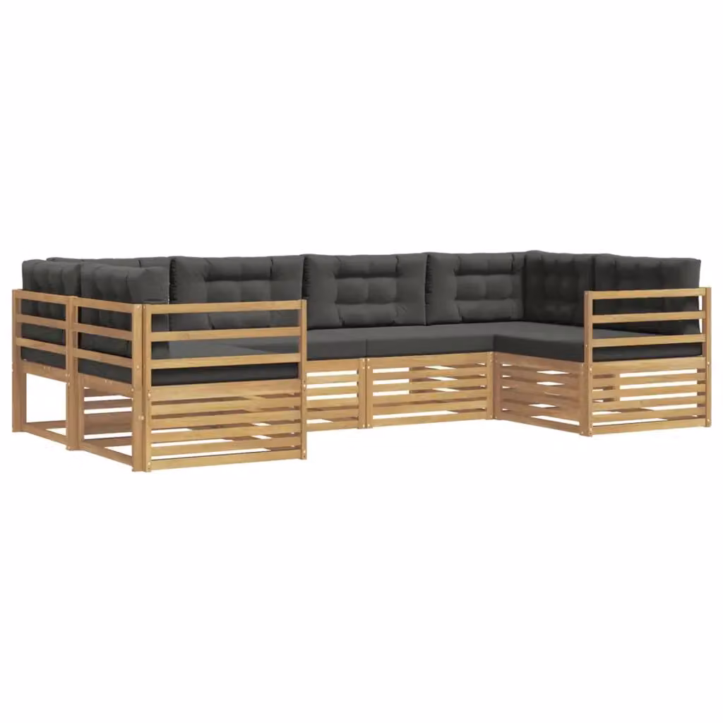 Set di divani da esterno vidaXL a forma di L composto da 6 pezzi in legno di acacia con cuscini bianchi e antracite – 2