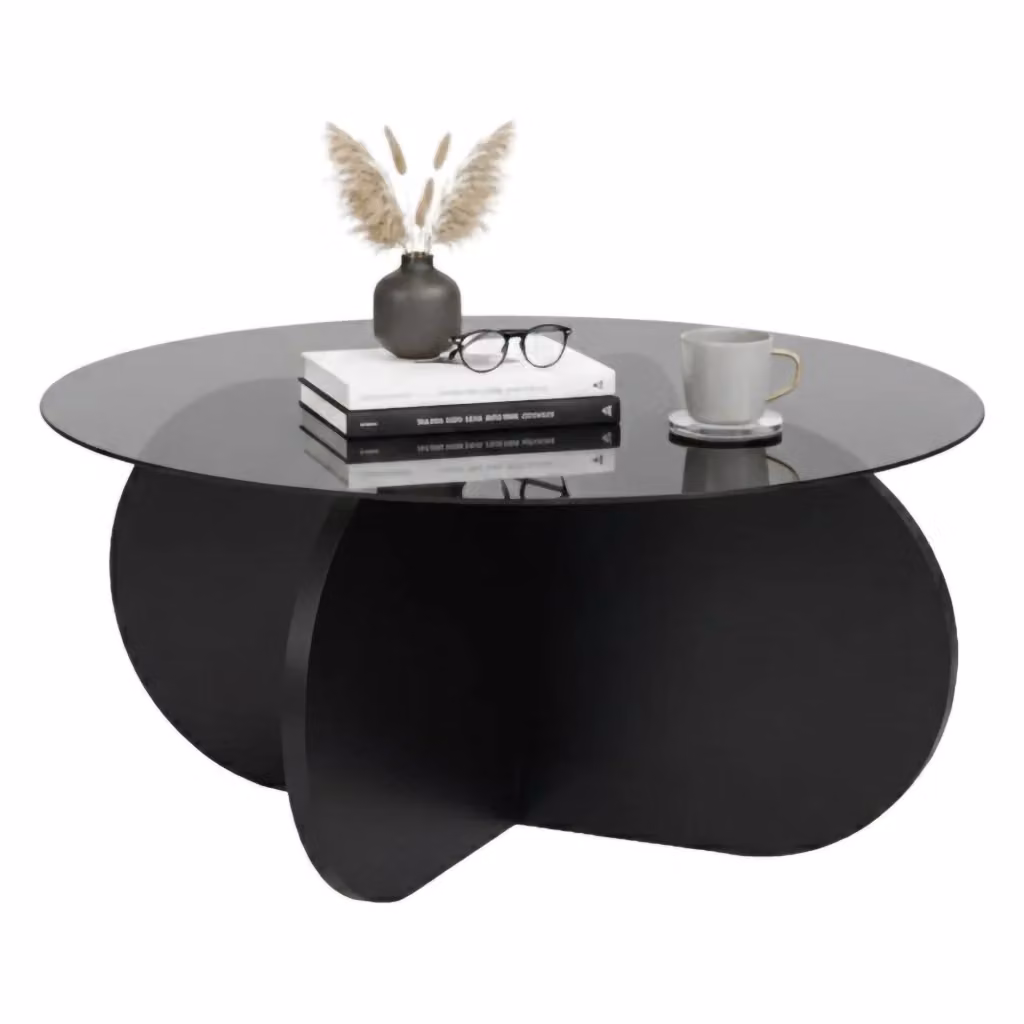 Tavolino da salotto rotondo DMORA con piano in vetro nero e trasparente, L/P/H: 75 x 75 x 35 cm – 2